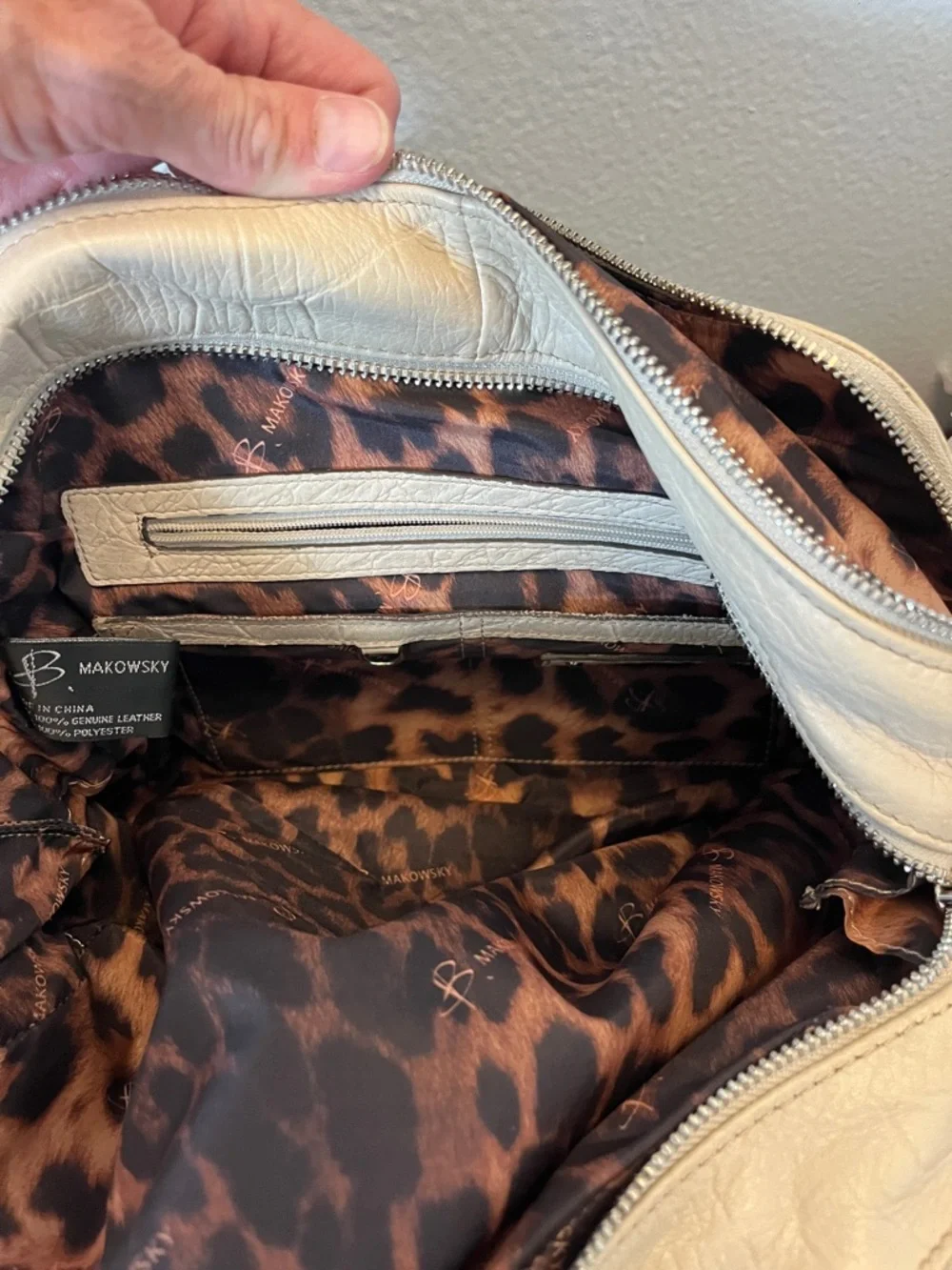 b. makowsky Cream Pebbled Leather Satchel